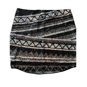 Women's‎ EXPRESS Black Silver Lined Mini Skirt with Sequin Accents Size SP